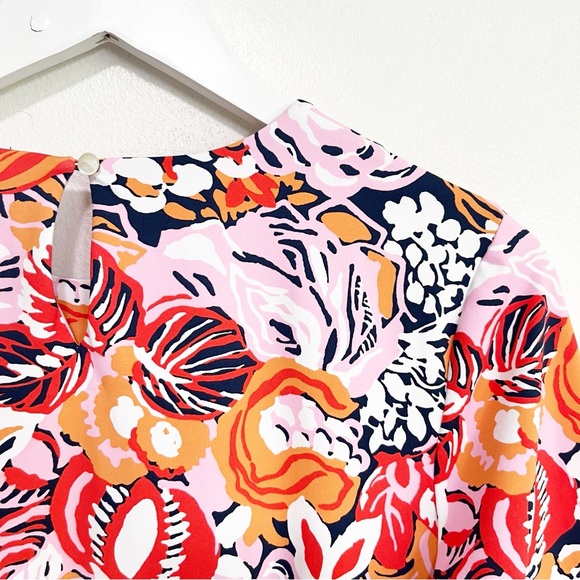 BOGO! J. McLaughlin Catalyst Dress Navy Orange Gardenia Print Size Large - Picture 7 of 9